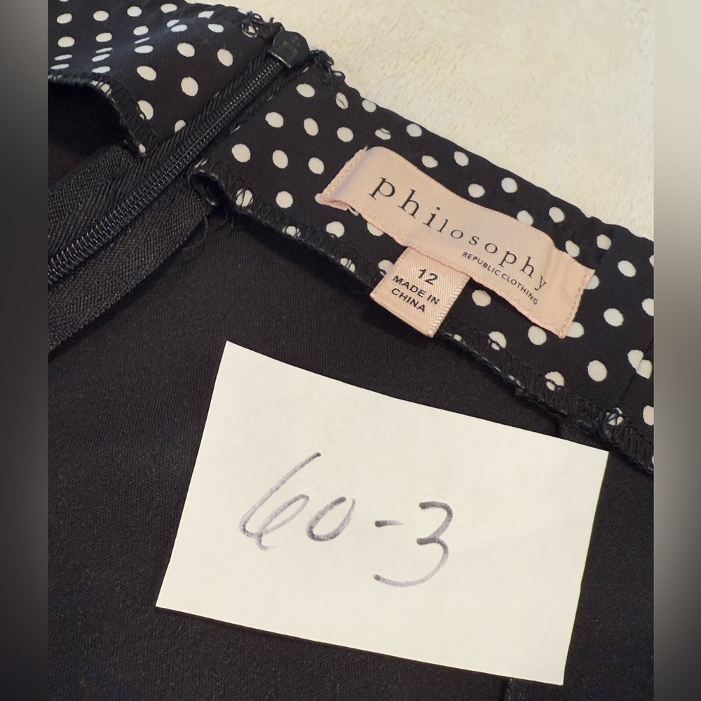 Philosophy preppy polka dot mini skirt black & white back zipper & split hem 12 - Picture 9 of 9